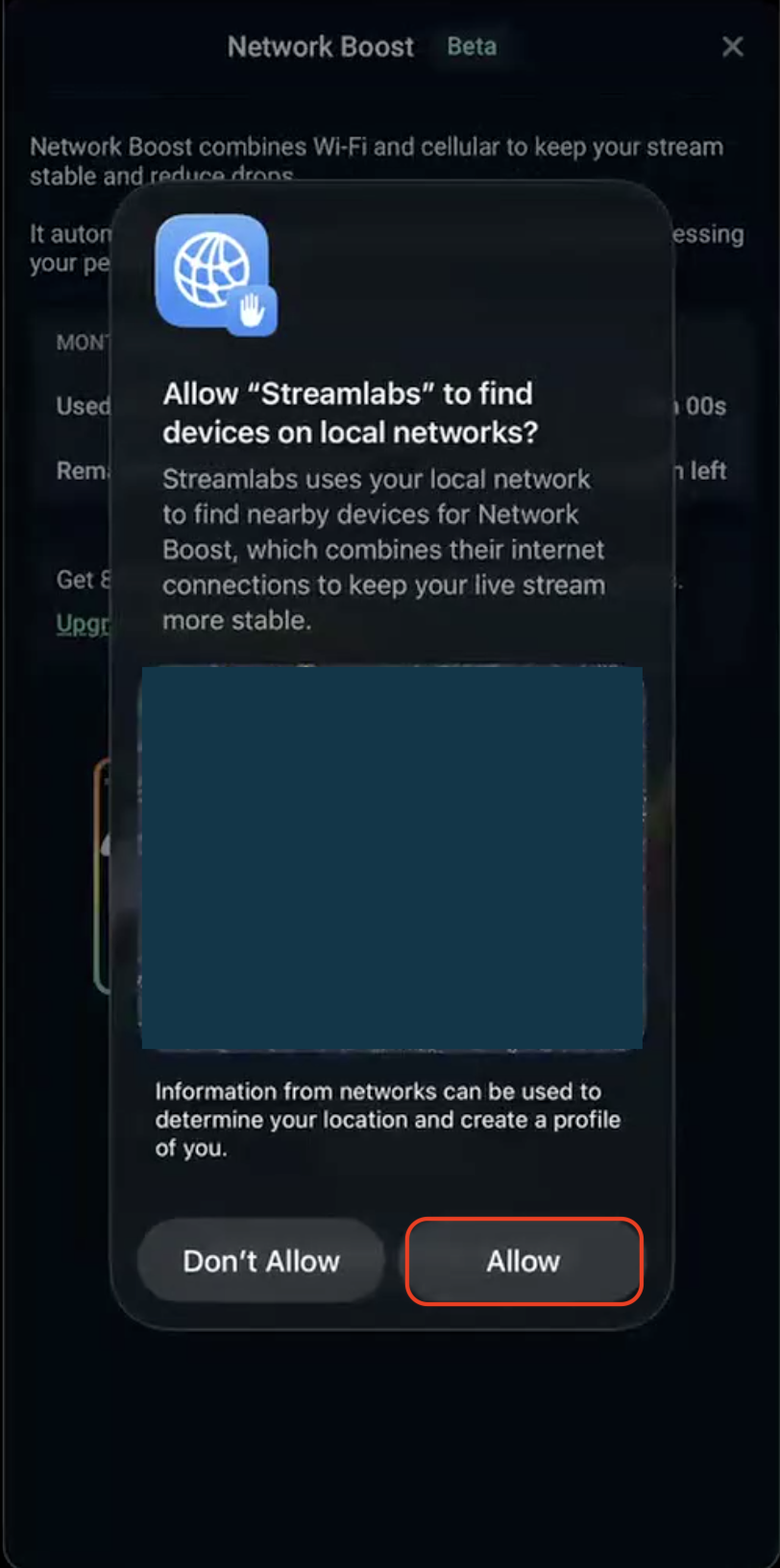 allow system permissions screen in streamlabs mobile